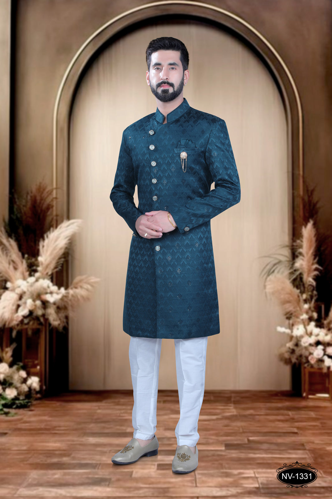 INDO-WESTERN IN BLUE HUE WITH SELF-DESIGN PERFECT FOR EVERY CEREMONIES