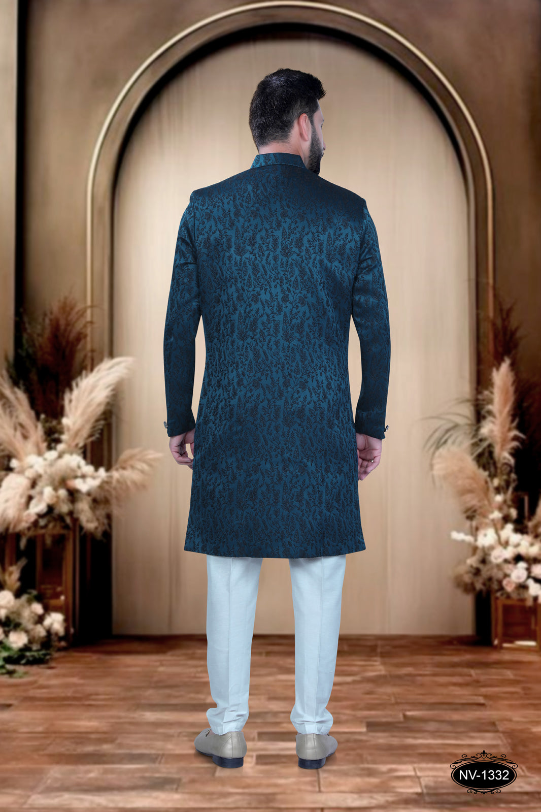 BLUE TONE INDO-WESTERN SET WITH SELF-DESIGN FOR EVERY RITUALS