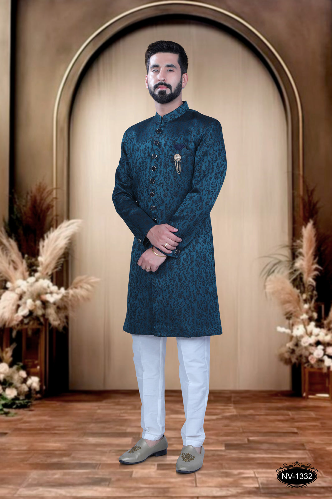 BLUE TONE INDO-WESTERN SET WITH SELF-DESIGN FOR EVERY RITUALS