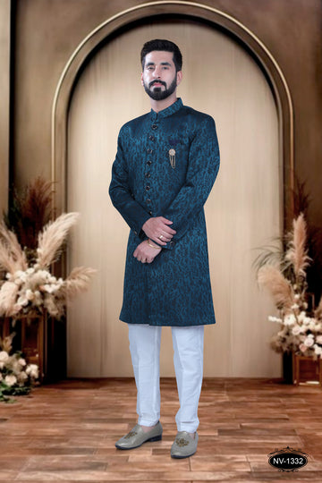 BLUE TONE INDO-WESTERN SET WITH SELF-DESIGN FOR EVERY RITUALS