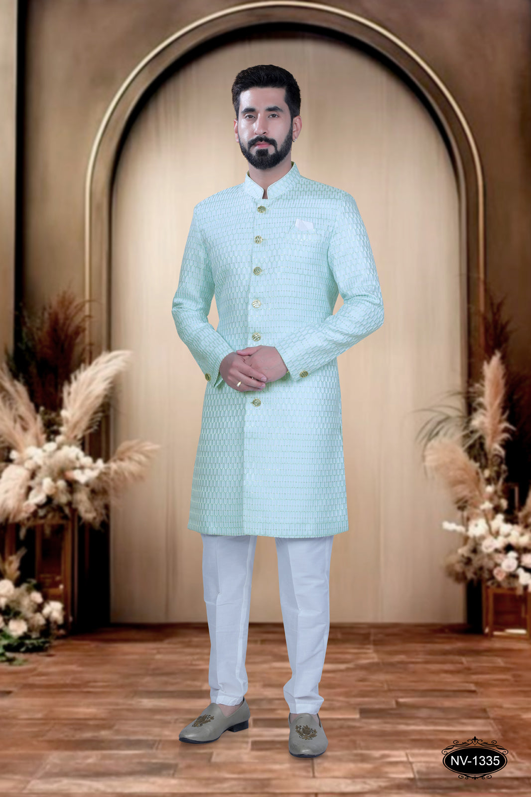 INDO-WESTERN SET IN GREEN AND WHITE TONE FOR EVERY OCCASIONS