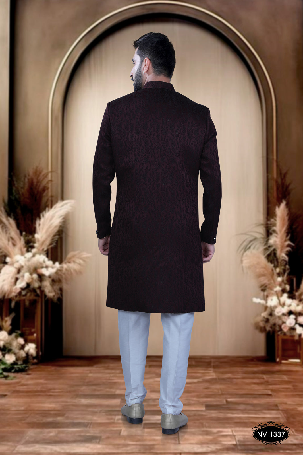 MAROON TONE INDO-WESTERN SET WITH SELF-DESIGN FOR EVERY RITUALS