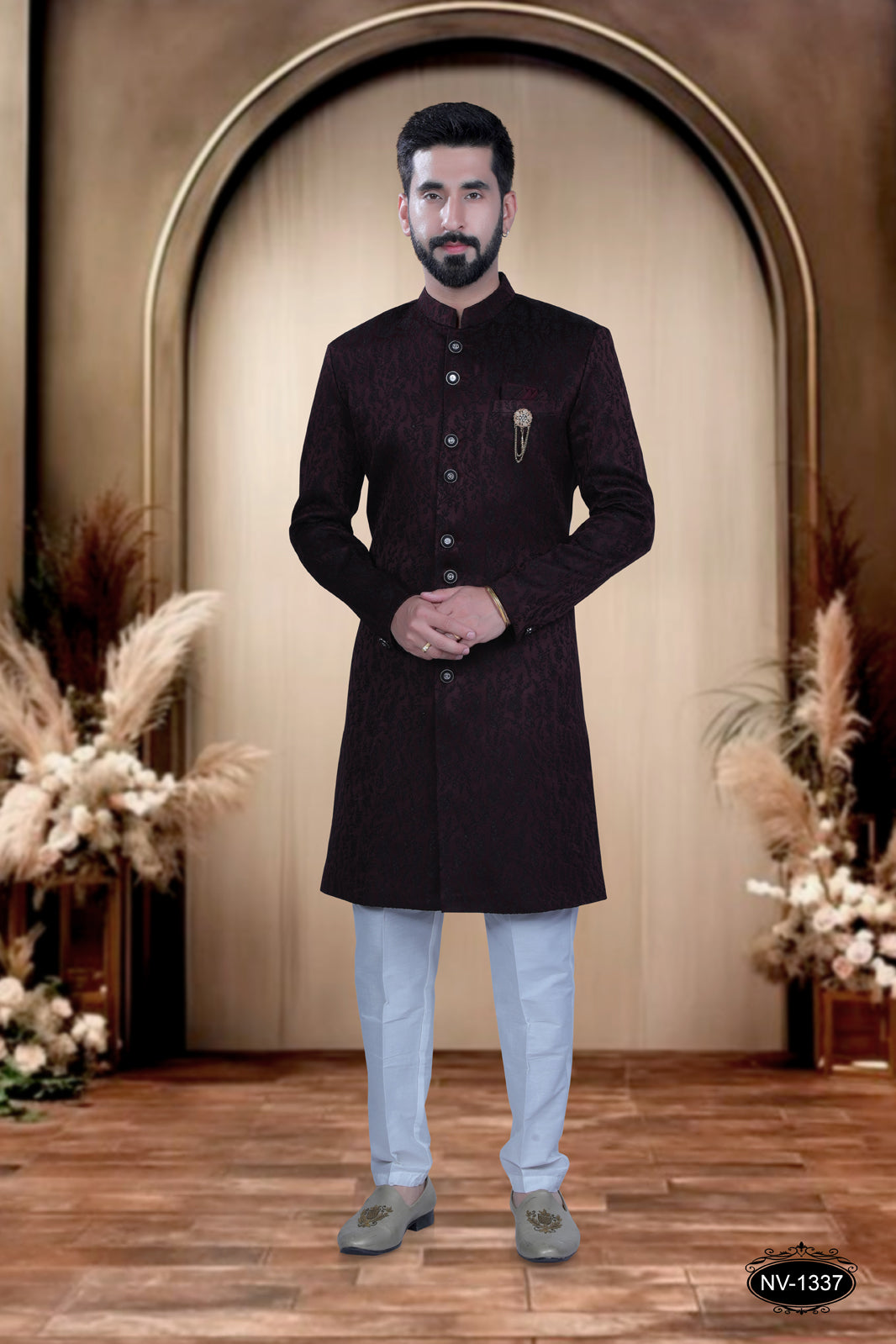 MAROON TONE INDO-WESTERN SET WITH SELF-DESIGN FOR EVERY RITUALS