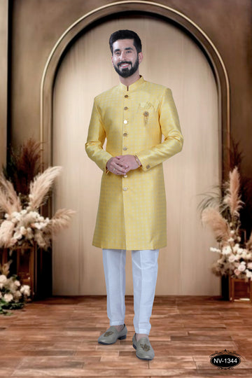 YELLOW HUE INDO-WESTERN SET WITH SELF-DESIGN FOR EVERY OCCASIONS