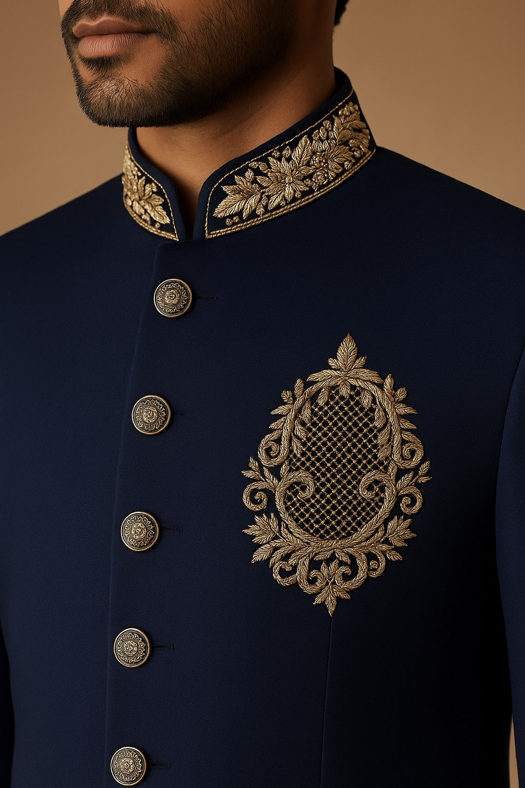 BLUE HUE JODHPURI SET WITH UNIQUE HAND EMBROIDERY FOR EVERY WEDDING CEREMONIES