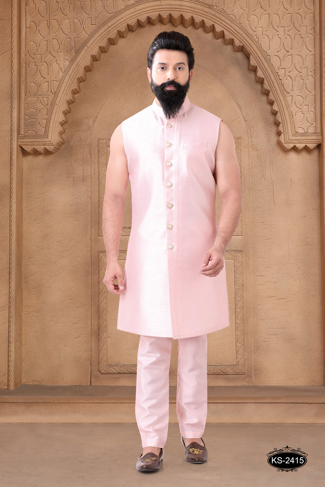 PINK HUE OPEN INDO-WESTERN SET WITH THREAD EMBROIDERY ALL-OVER