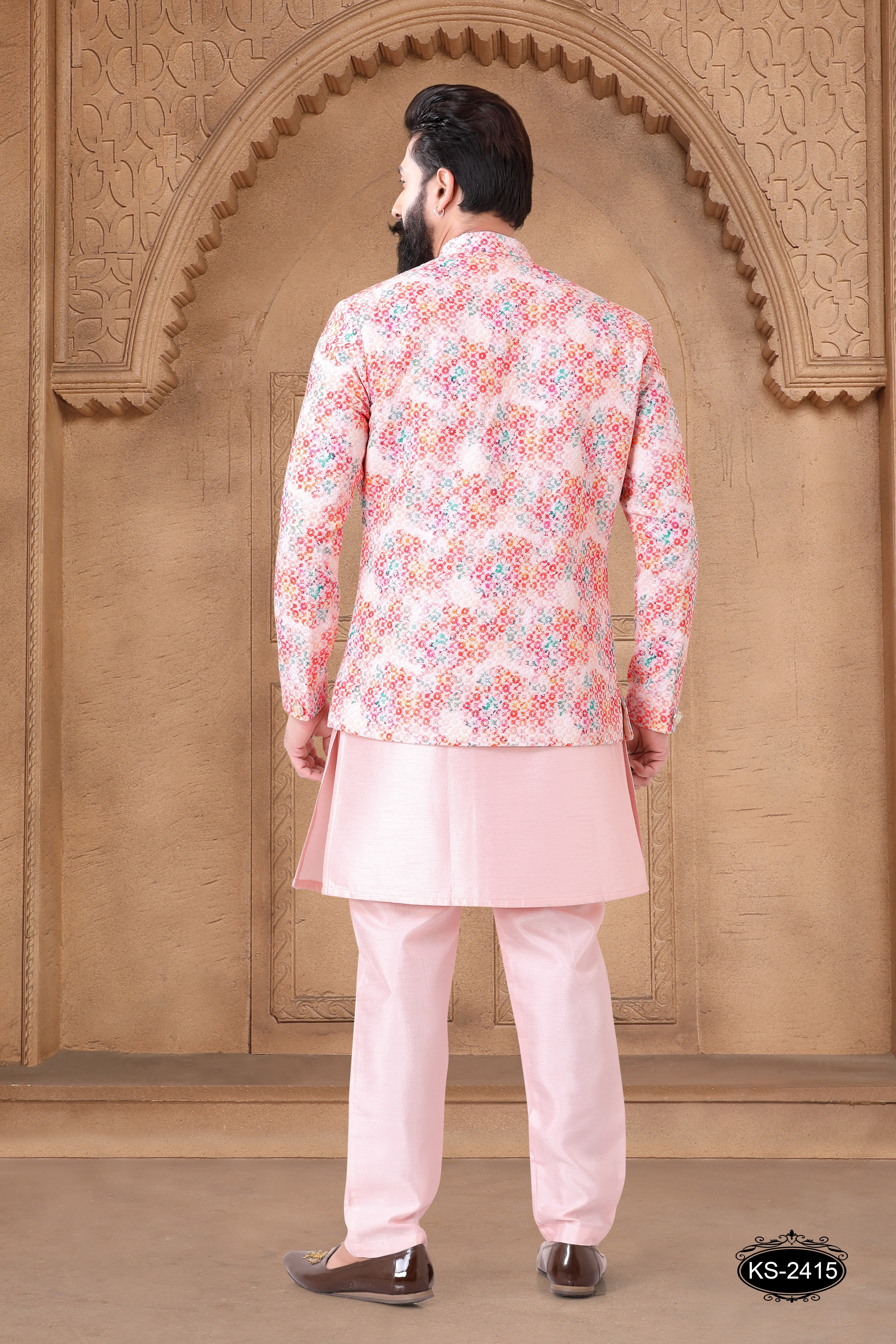 PINK HUE OPEN INDO-WESTERN SET WITH THREAD EMBROIDERY ALL-OVER