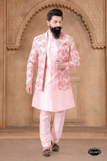 PINK HUE OPEN INDO-WESTERN SET WITH THREAD EMBROIDERY ALL-OVER